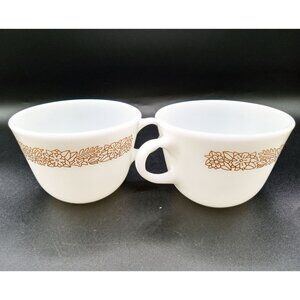 Vintage Pyrex Woodland Milk Glass Coffee Cups With Floral Design Tea Cups Glass